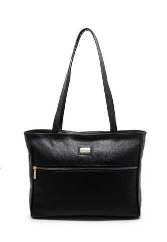 Bolso De Hombro 1023 Cuero Negro Liso Macoly