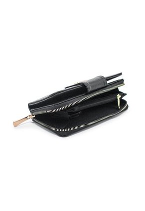 Billetera Grande A011 Cuero Negro Cremallera Dorada