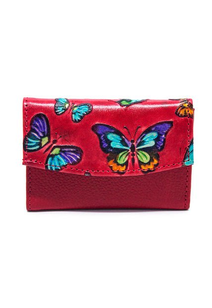 Porta Documentos PDM2 Cuero Tala Rojo Mariposas Grandes