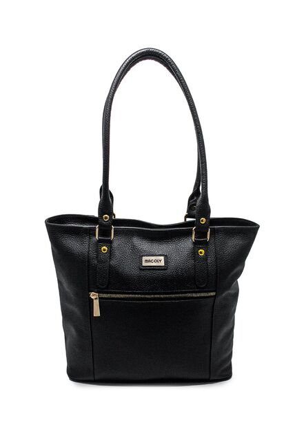 Bolso De Hombro Macoly 1024 Cuero Negro Liso