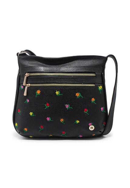 Bolso Manos Libres Macoly M820 Cuero Negro Bordado