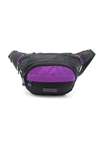 Canguro En Lona 252 Correa Corta Para Uso Riñonera Negro X Morado Macoly