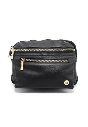 Bolso Manos Libres Macoly M430 Cuero Negro Liso Oro Macoly