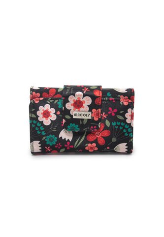 Billetera Mediana Macoly A016 Floralia Negro Macoly