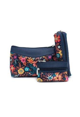 Cosmetiquera, Monedero Y Porta Esferos Flora Azul N Macoly