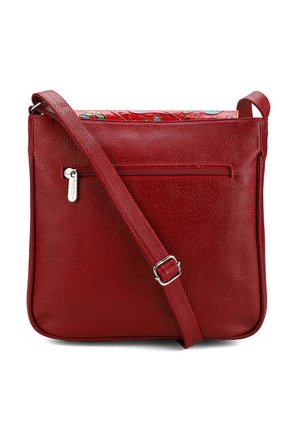 Bolso Manos Libres C325 Cuero Tala Rojo Flores