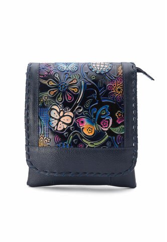 Bolso Manos Libres AM01 Cuero Azul Tala Mariposas Macoly