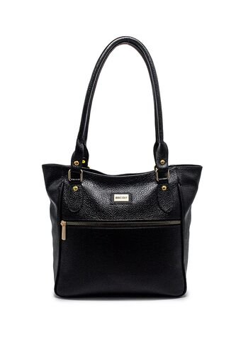 Bolso De Hombro Macoly 1026 Cuero Negro Liso Macoly
