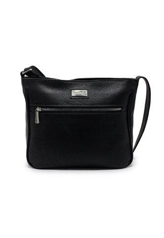 Bolso Manos Libres Mediano 792 Cuero Negro Liso Niquel Macoly