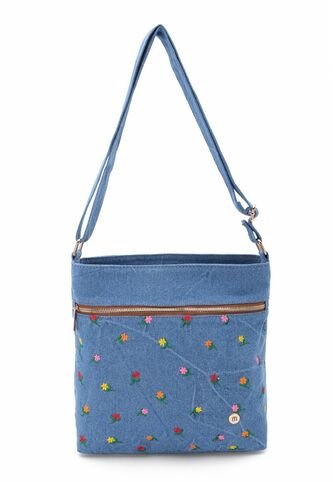 Bolso Manos Libres Macoly M383 Jean Bordado Macoly