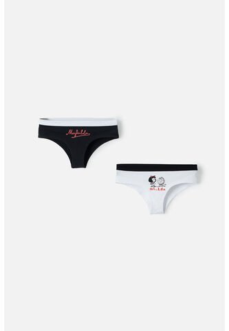 Pack X2 Panties De Mafalda Negro Y Blanco Para Mujer XL MAFALDA