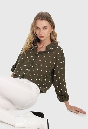 Camisa Verde Oliva-Blanco MNG