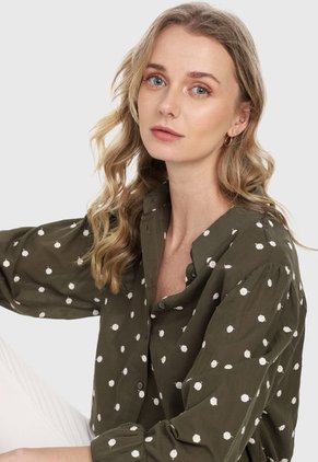 Camisa Verde Oliva-Blanco MNG