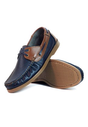 Mocasines Cuero Azul-Miel Maniqueo Roger
