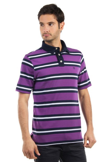 Camiseta Polo Manpower Azul Oscuro-Morado-Blanco