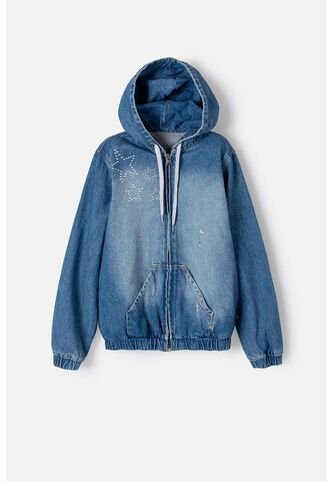 Chaqueta Mic En Denim Azul Medio Con Apliques De Estrellas Para Niña 4 MARCA MIC