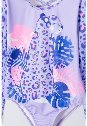 Vestido De Baño Mic Morado Con Estampado Animal Print Para Niña 6