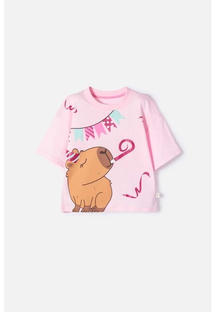 Camiseta De Capibara Rosa Pastel Manga Corta Para Niña 6