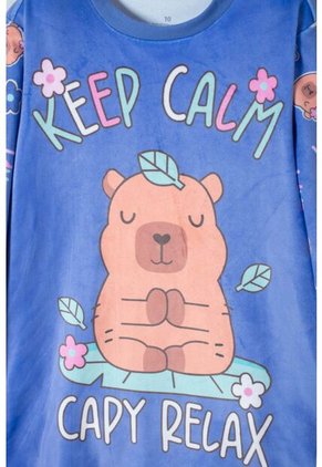 Pijama De Capybara Manga Larga Lila Para Niña 10