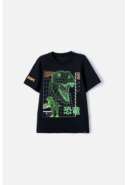 Camiseta Mic Negra Estampada Para Niño 12