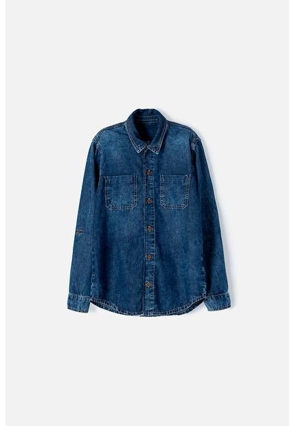 Camisa Mic En Denim Tono Medio Manga Larga Para Niño 4