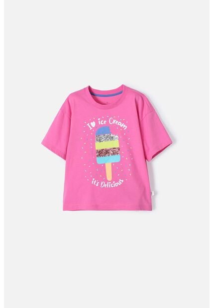 Camiseta Mic Rosada Con Bordado En Lentejuelas Para Niña 6
