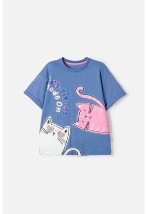 Camiseta De Mic Manga Corta Azul Para Niña 8