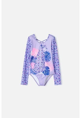 Vestido De Baño Mic Morado Con Estampado Animal Print Para Niña 10 MARCA MIC