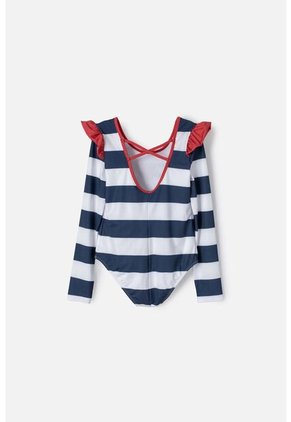 Vestido De Baño Mic Azul, Rojo Y Blanco Manga Larga Para Niña 4