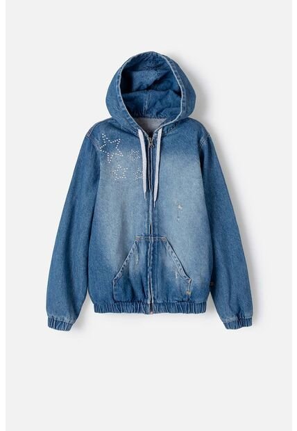 Chaqueta Mic En Denim Azul Medio Con Apliques De Estrellas Para Niña 4