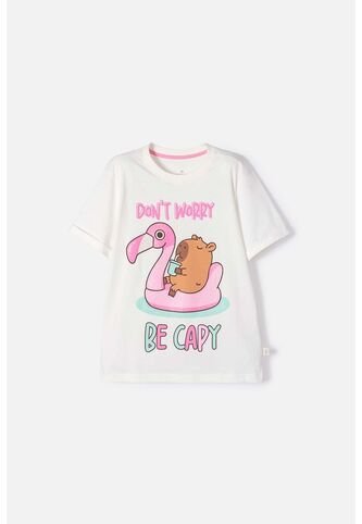 Camiseta De Capybara Marfil Estampada En Frente Para Niña 12 MARCA MIC
