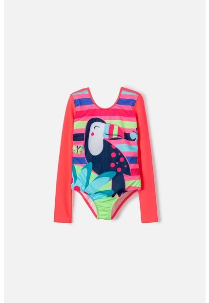 Vestido De Baño Mic Manga Larga Entero Multicolor Para Niña 10