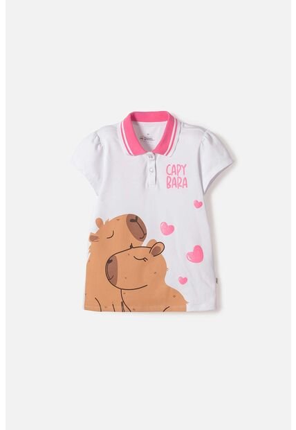 Camiseta Capibara Tipo Polo Blanco Para Niña 8