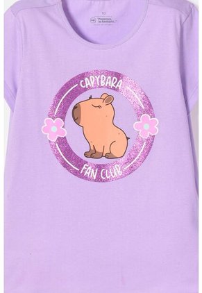 Camiseta De Capybara Manga Corta Violeta Para Niña 12
