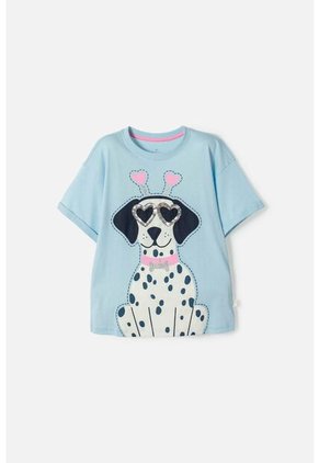 Camiseta De Mic Manga Corta Azul Para Niña 14