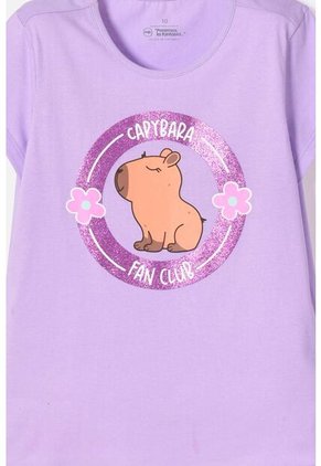 Camiseta De Capybara Manga Corta Violeta Para Niña 6
