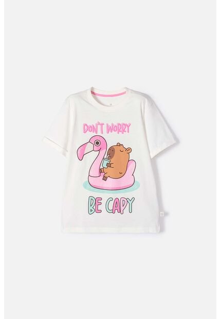 Camiseta De Capybara Marfil Estampada En Frente Para Niña 12