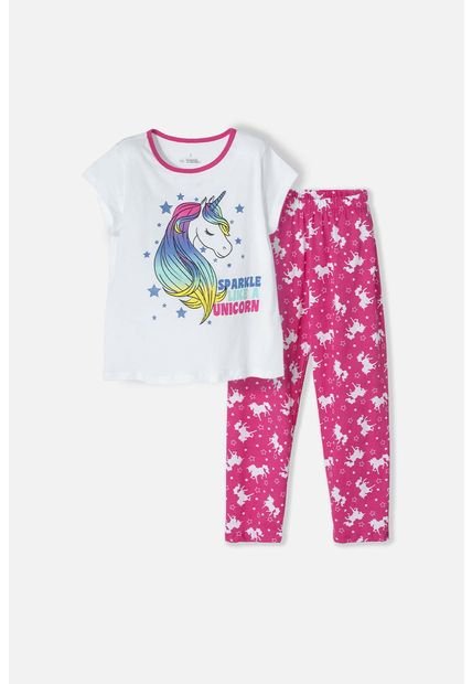 Pijama De Mic Con Pantalón Largo Blanco Y Fucsia Para Niña 8