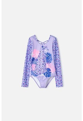 Vestido De Baño Mic Morado Con Estampado Animal Print Para Niña 4