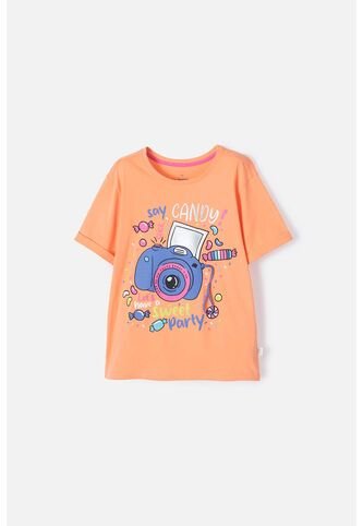 Camiseta Mic Naranja Con Estampado En Frente Para Niña 12 MARCA MIC