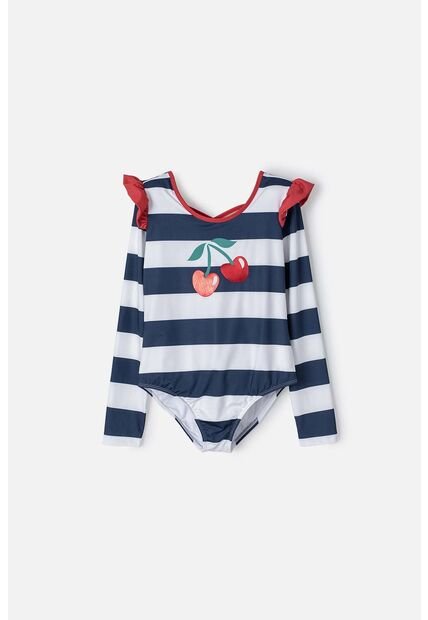 Vestido De Baño Mic Azul, Rojo Y Blanco Manga Larga Para Niña 6