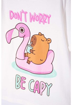 Camiseta De Capybara Marfil Estampada En Frente Para Niña 12