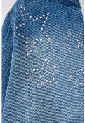 Chaqueta Mic En Denim Azul Medio Con Apliques De Estrellas Para Niña 4