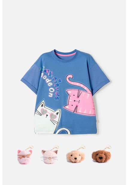 Camiseta De Mic Manga Corta Azul Para Niña 4