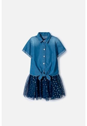 Vestido De Mic Con Falda En Tull Azul Para Niña 4 MARCA MIC