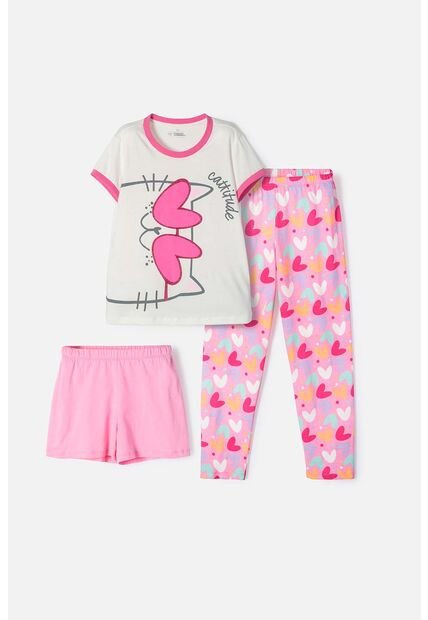 Pijama De Mic 3 Piezas Marfil Y Rosado Para Niña 4