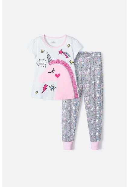 Pijama De Mic Con Pantalón Largo Blanco Y Gris Para Niña 10