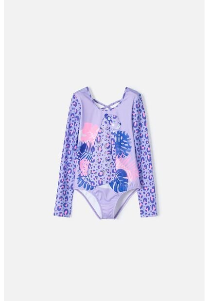 Vestido De Baño Mic Morado Con Estampado Animal Print Para Niña 6