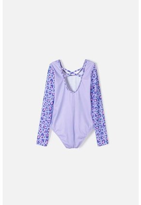 Vestido De Baño Mic Morado Con Estampado Animal Print Para Niña 6