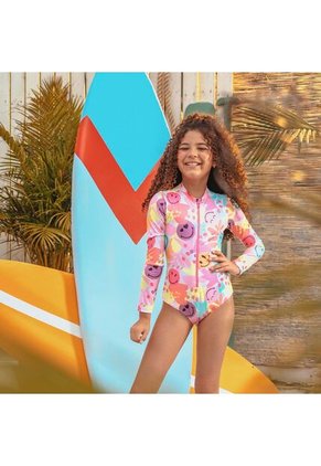 Vestido De Baño Mic Manga Larga Multicolor Para Niña 4